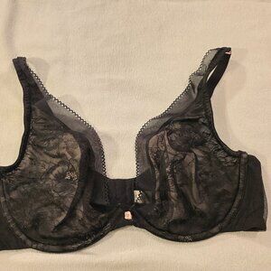Cacique Good Black Sheer Lace Floral Bra 42C Plunge GUC SO Pretty! Lined Nude